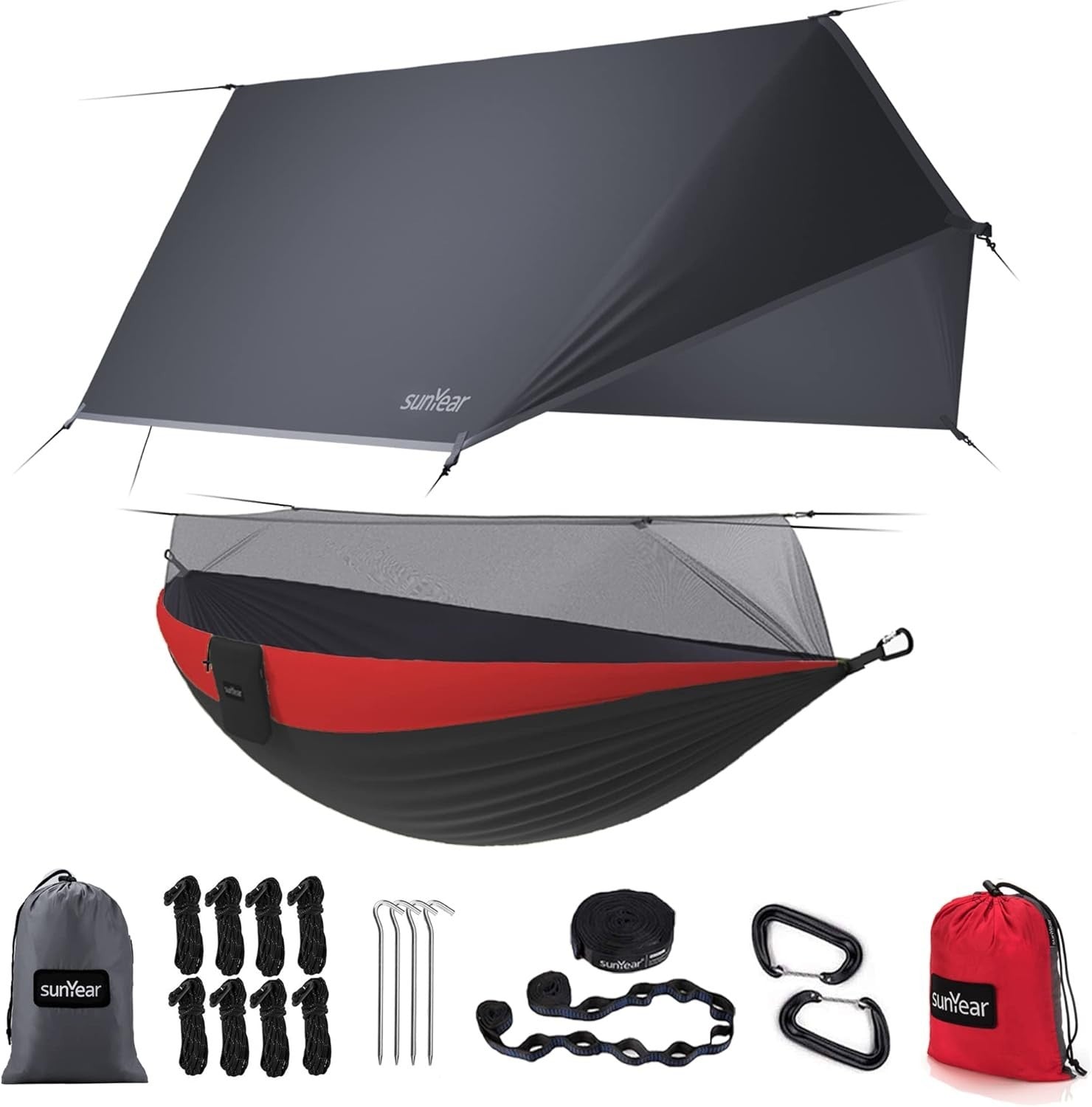 Camping Hammock with Rain Fly & Net | Double Portable Outdoor Hiking Bed