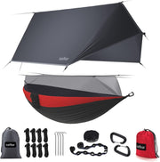 Camping Hammock with Rain Fly & Net | Double Portable Outdoor Hiking Bed