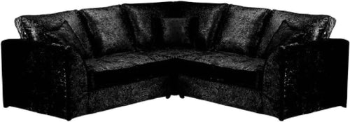 Black 5-Seater L-Shape Sofa Crushed Velvet Scatter Back Cushions Armrest