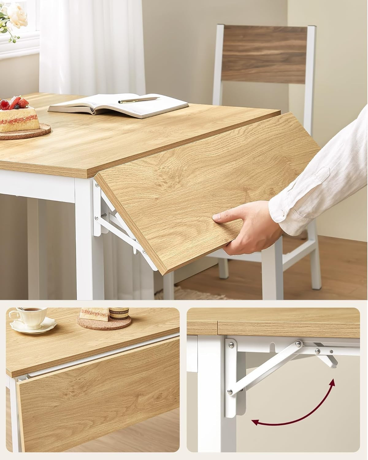 Foldable Dining Table Oak White Drop Leaf Small Space Kitchen 2–4 Seater