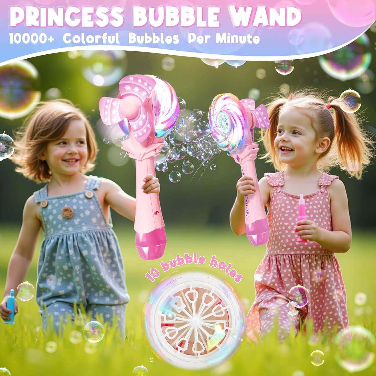 Pink Bubble Wand Toy for Girls LED Windmill Bubble Machine