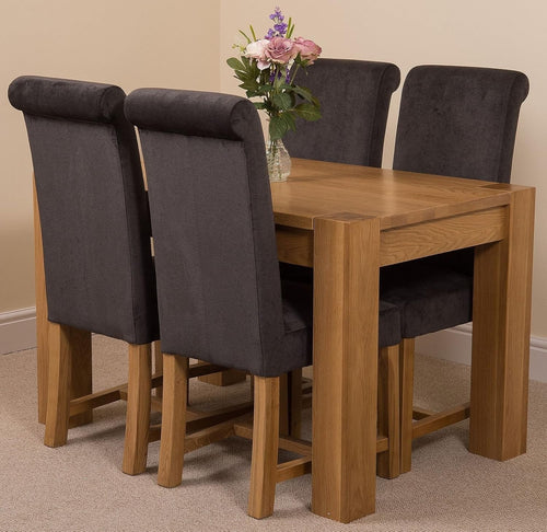 Solid Oak Dining Table & 4 Chairs Set | Compact Modern Design | Dark Grey