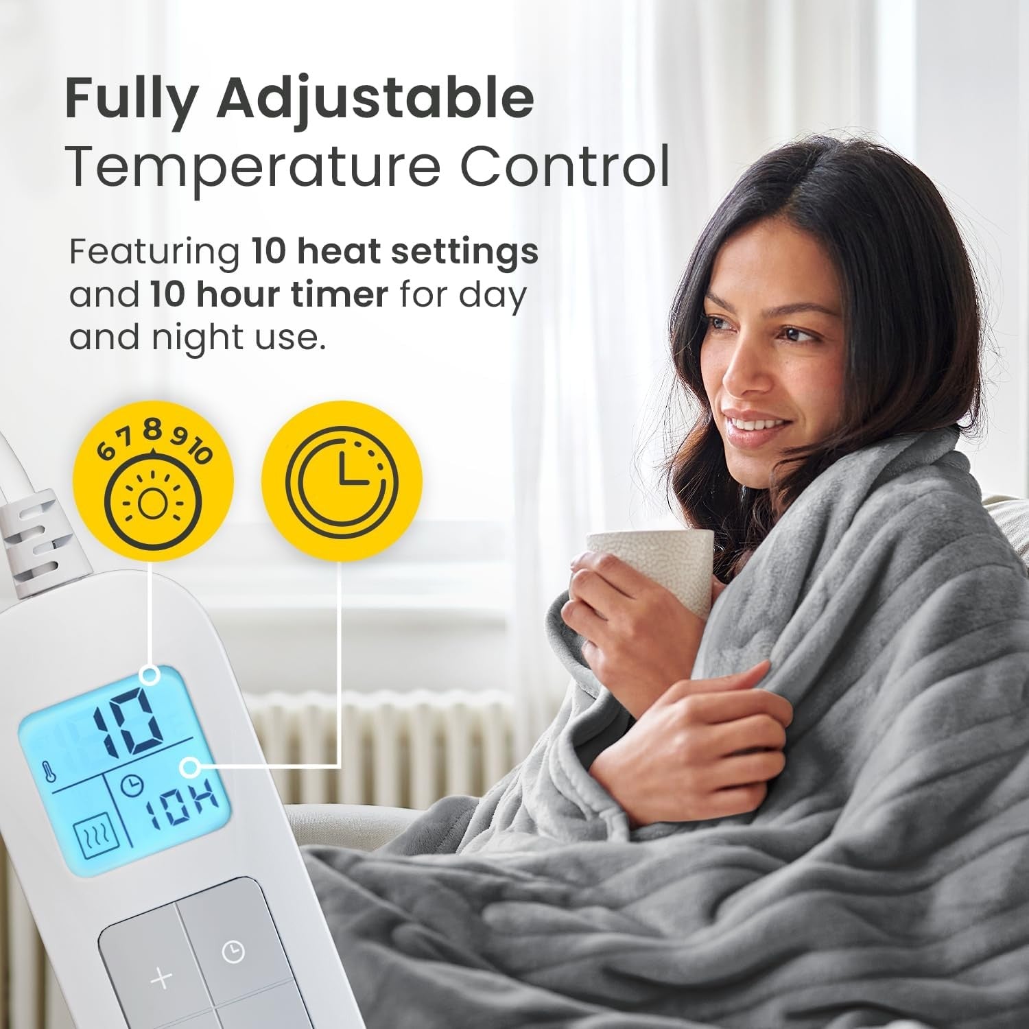 Electric Heated Throw Blanket Extra Large 10 Heat Settings Timer Washable