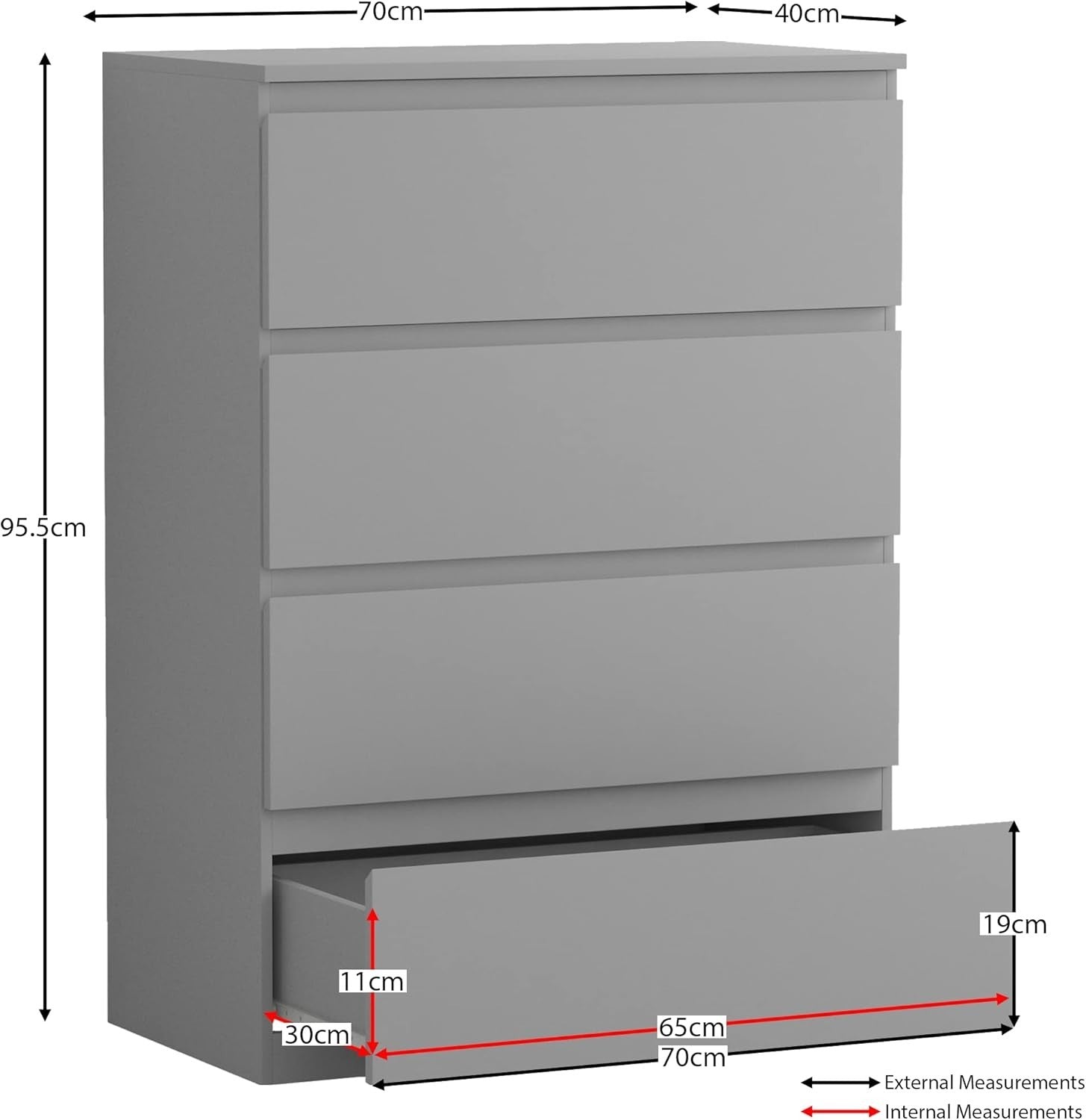 Modern 4 Drawer Chest Grey Storage Unit | Bedroom Living Room Cabinet