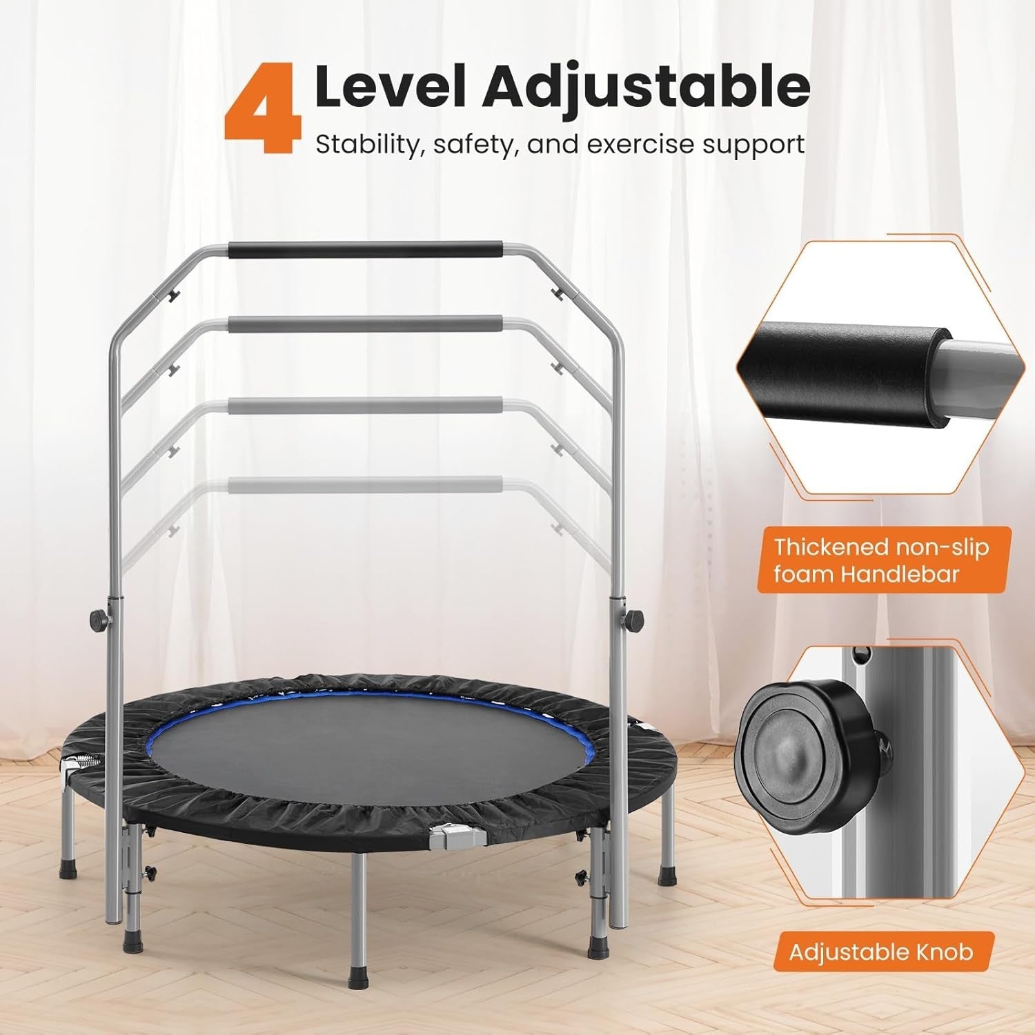 40in Foldable Fitness Rebounder Adjustable Handle Indoor Cardio