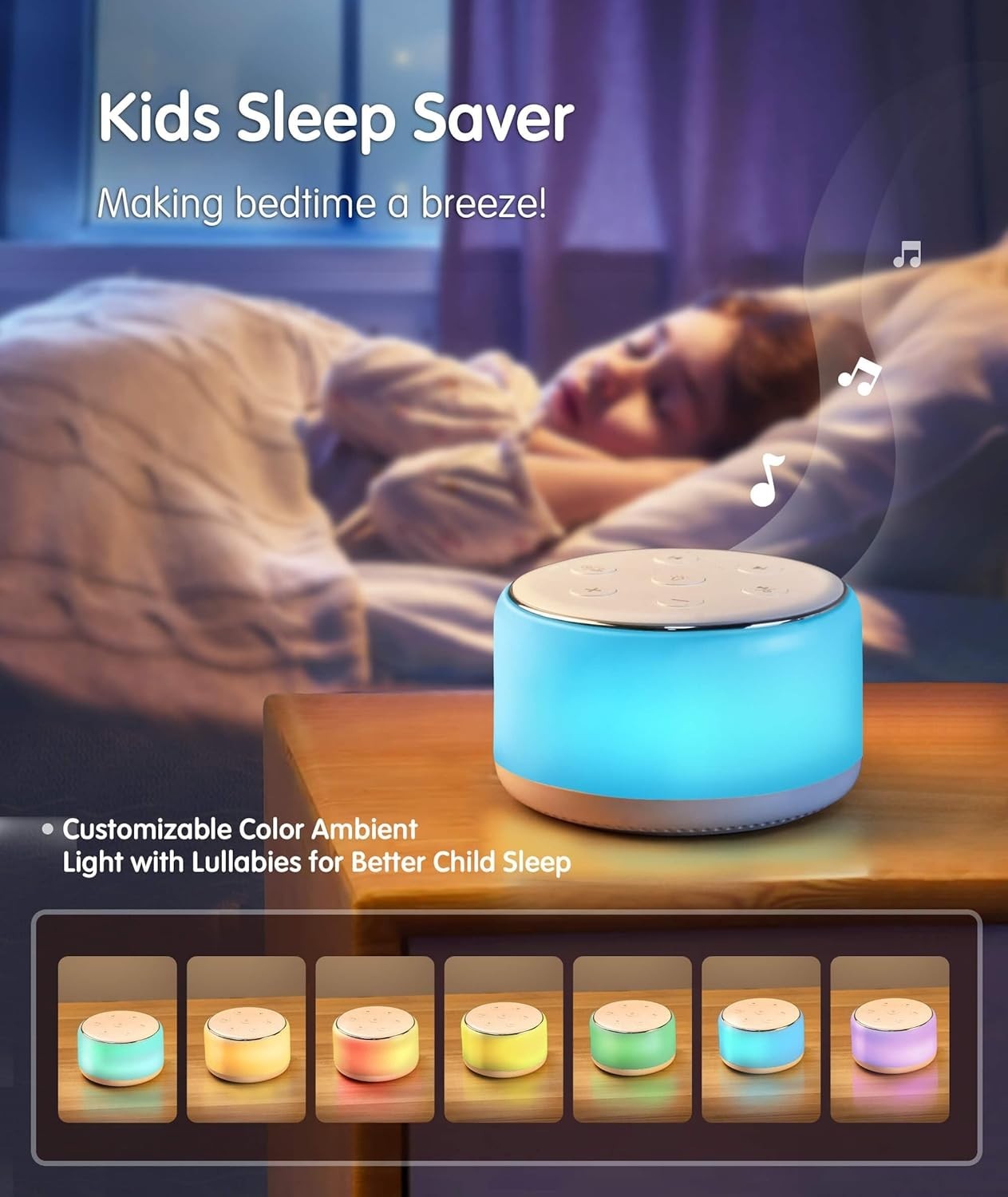 Portable Baby White Noise Machine with Night Light, 34 Soothing Sounds