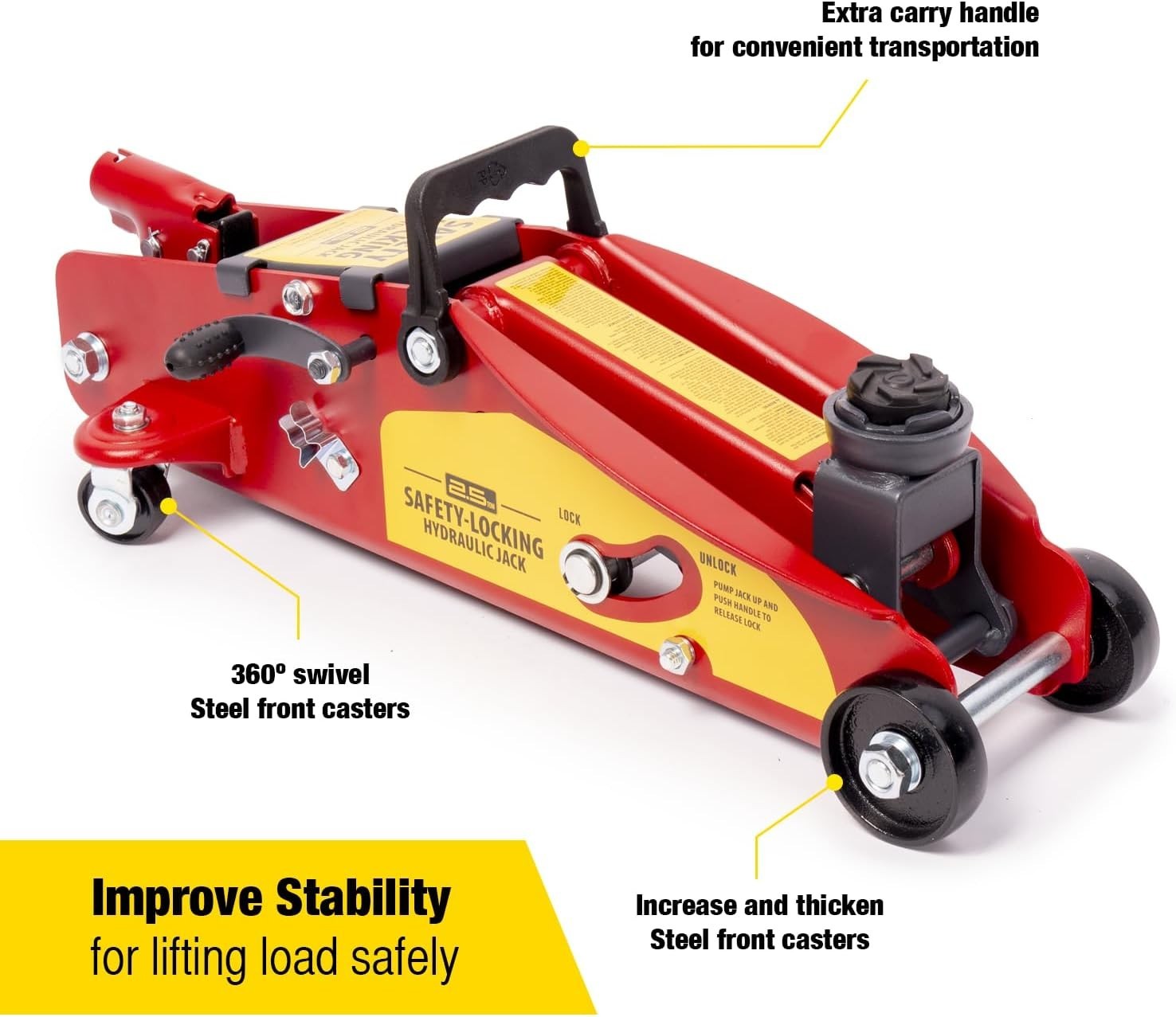2.5 Ton Hydraulic Trolley Jack Auto-Locking Safety Lift 5.11–15.2" Heavy Duty