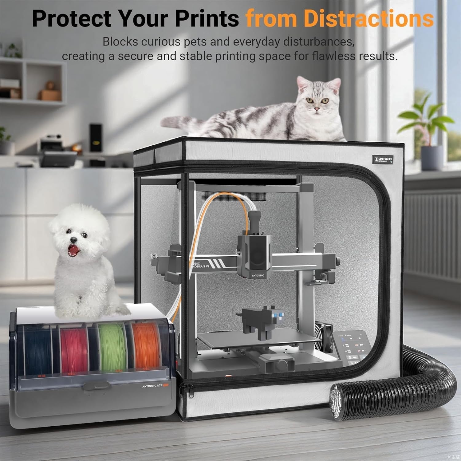 3D Printer Enclosure Fireproof Ventilated LED Noise Reduction Large