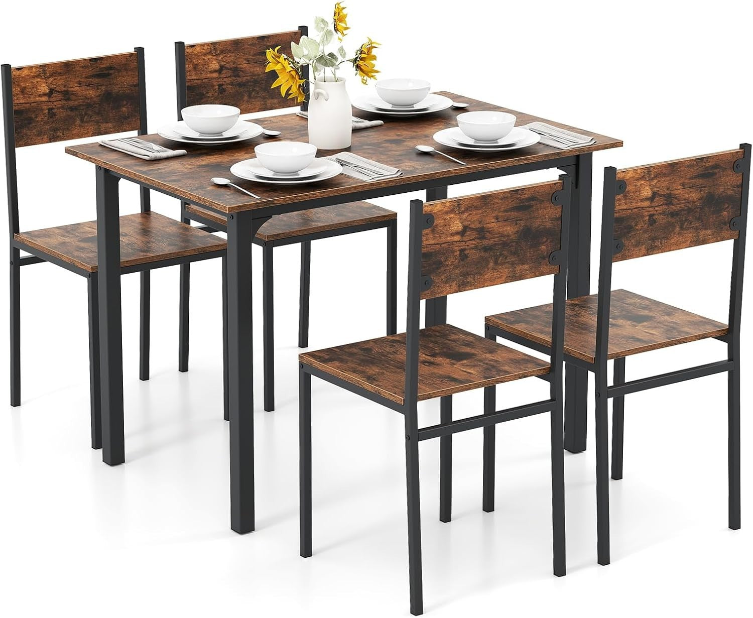 4 Seater Dining Table Set Chairs Wood Metal Kitchen Small Space Modern