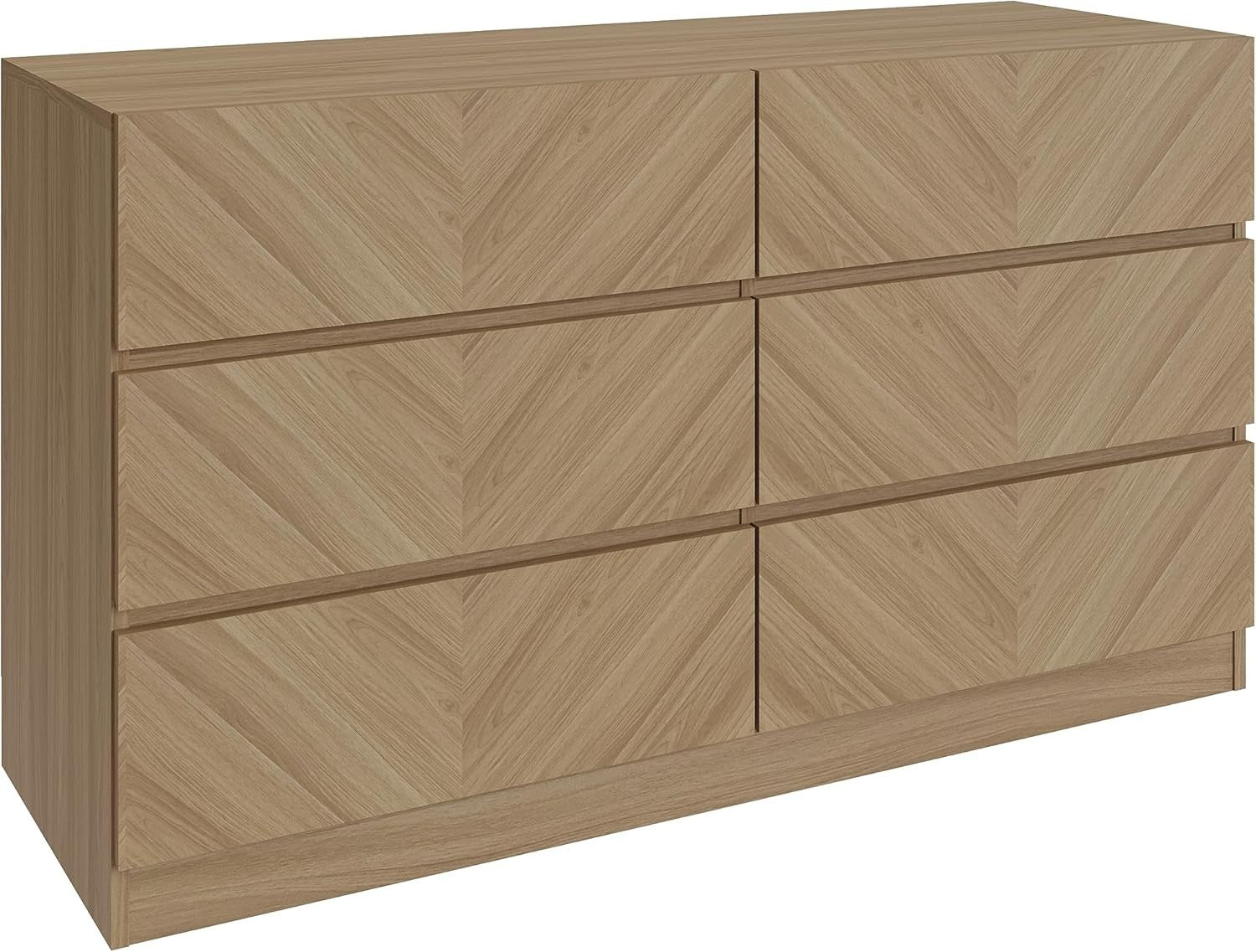Euro Oak 6 Drawer Chest Herringbone Bedroom Storage Unit Modern Wood