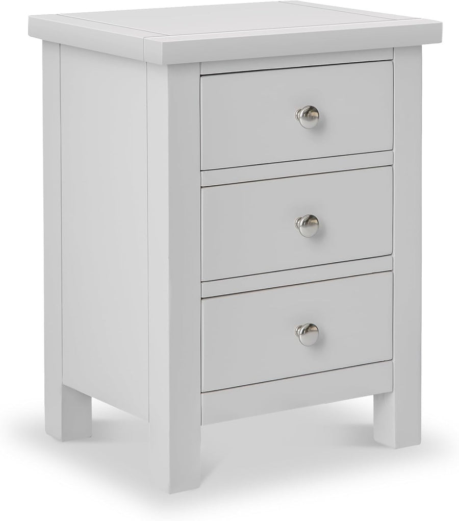 Dove Grey Solid Wood 3 Drawer Bedside Table Fully Assembled 42x32x56cm