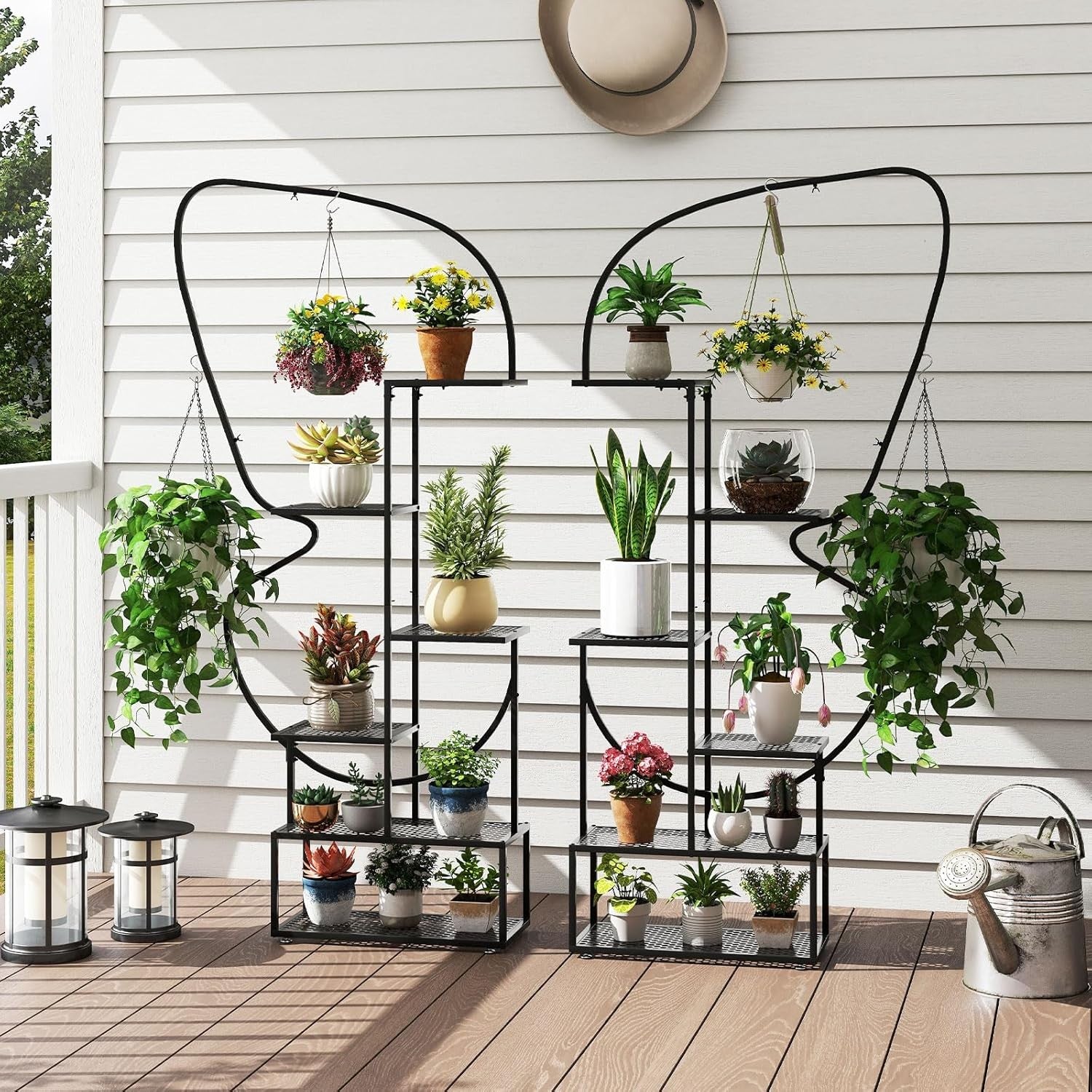 6 Tier Metal Plant Stand Butterfly Shape Indoor Outdoor Tall Flower Shelf Rack