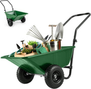 80L 2-Wheel Garden Wheelbarrow Green – Foldable Handle w/ Pneumatic Tyres 100kg