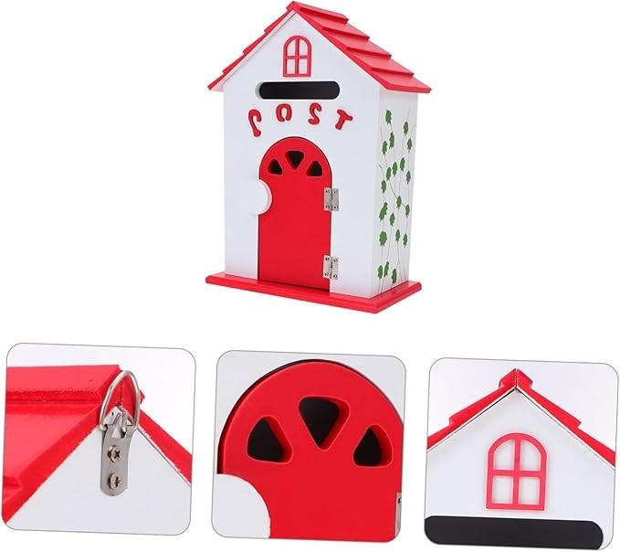 Wall Mounted Wooden Letter Box Red | Lockable Mail Suggestion Drop Box 32x23.5cm