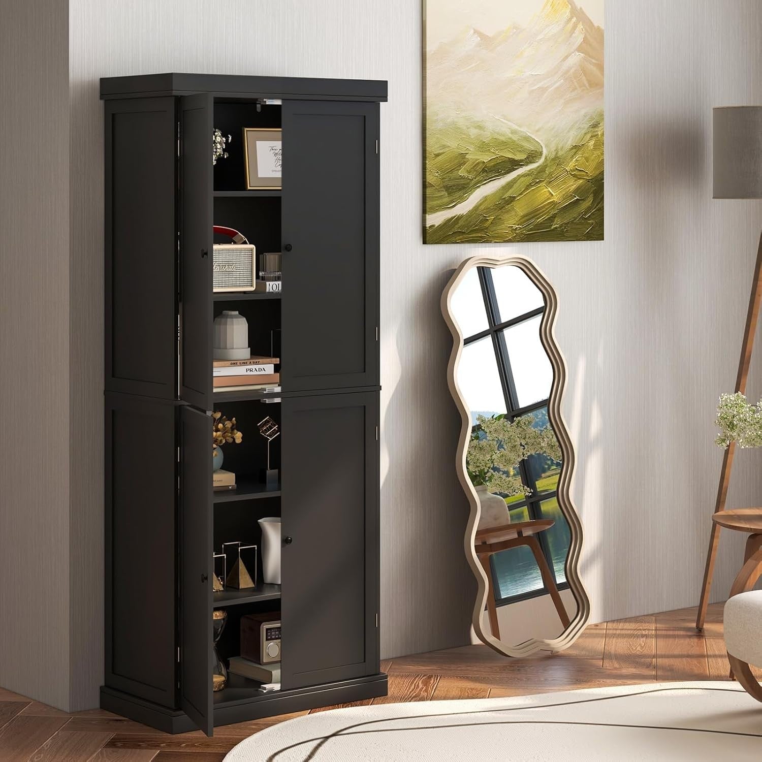 184cm Tall Kitchen Cupboard 6-Tier Pantry Storage Cabinet Black