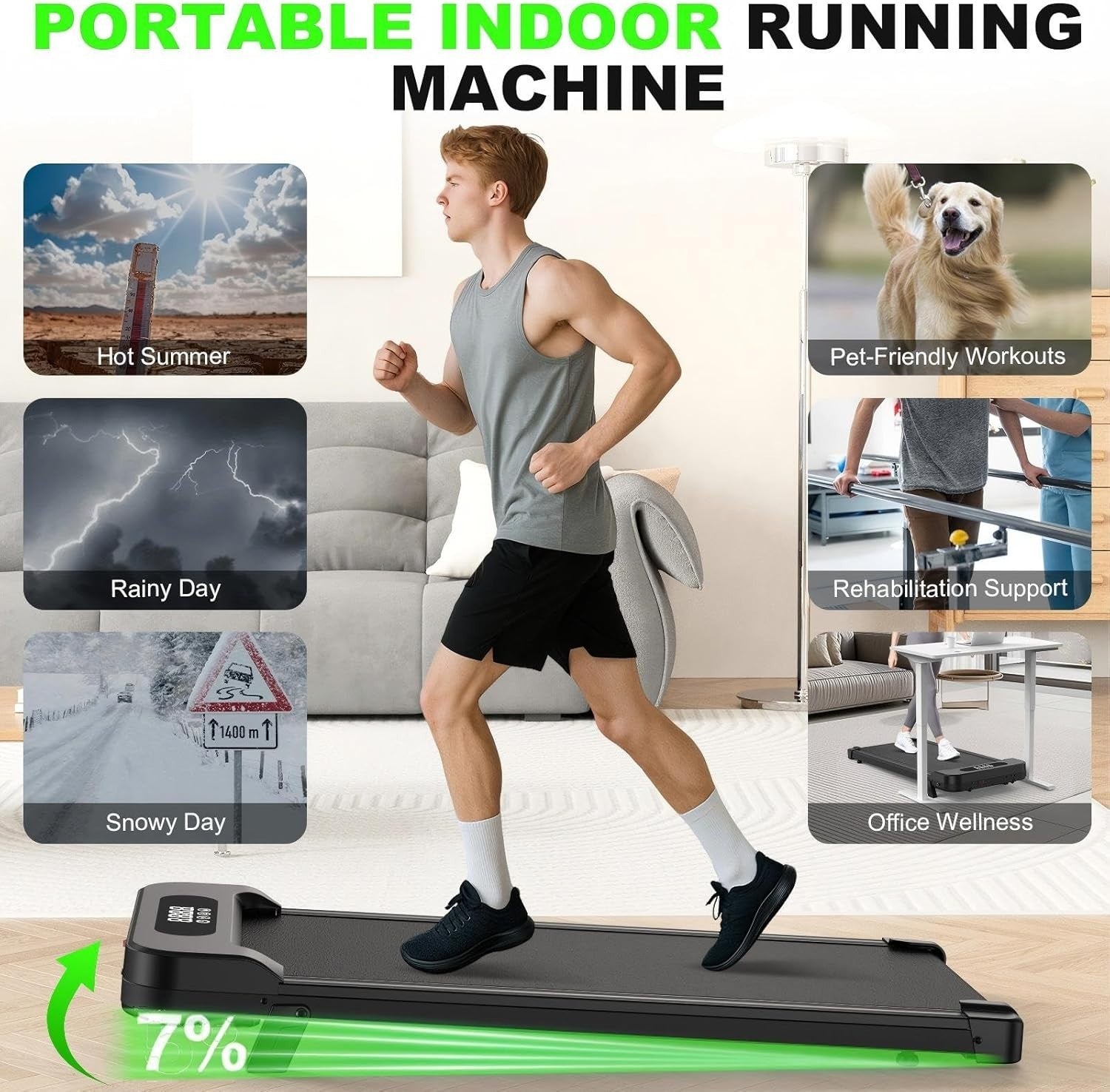 Compact Walking Treadmill Under Desk 8km/h Portable Home Gym Incline