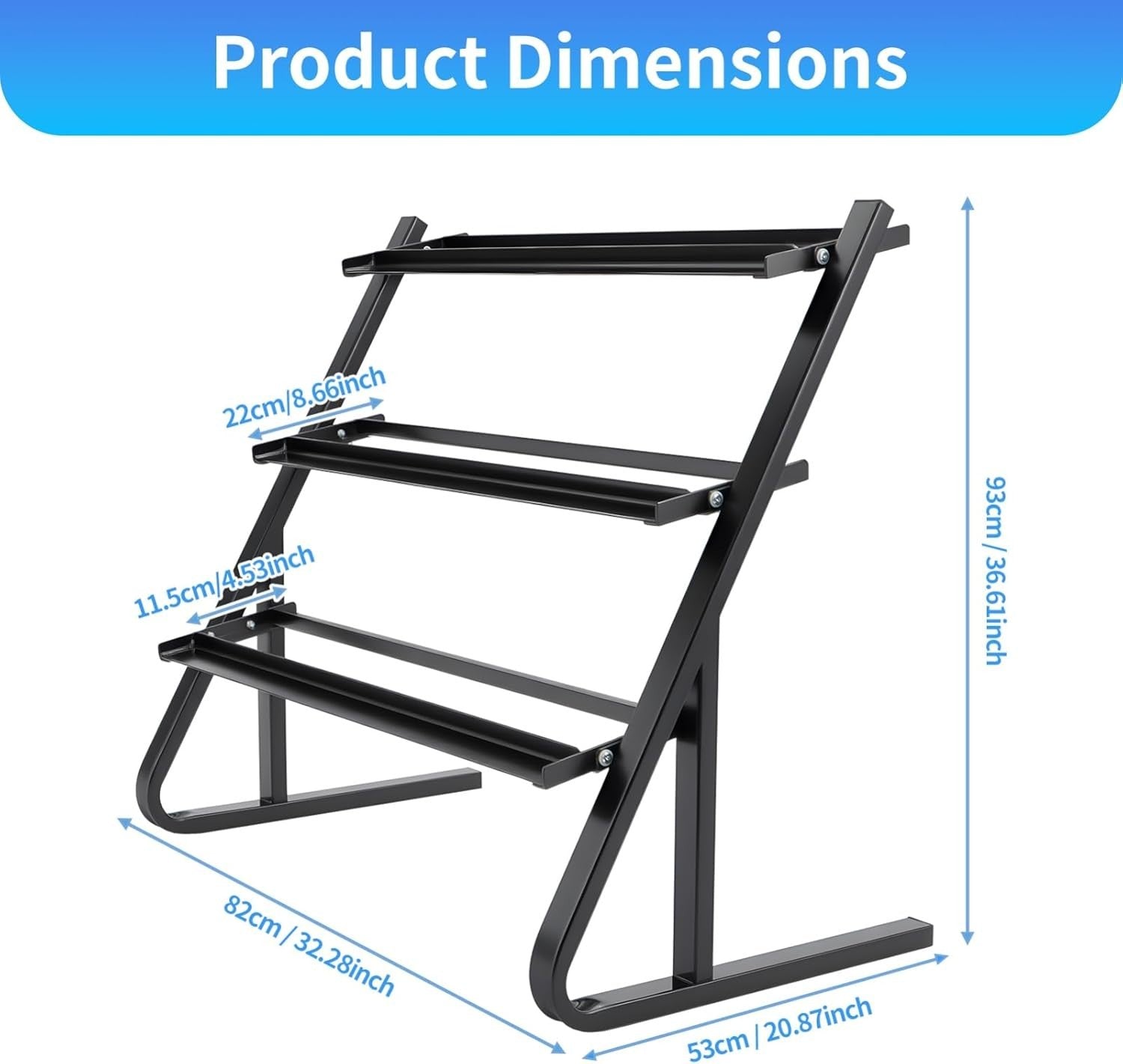 3 Tier Dumbbell Rack Heavy Duty 1100LB Capacity Space-Saving Stand