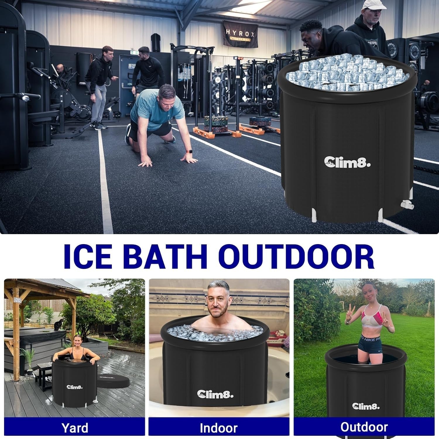 75cm Portable Ice Bath Tub 320L Cold Plunge Barrel with Cover for Recovery