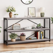 Industrial Console Table 3-Tier Storage, Metal Frame, Rustic Entryway Shelf, 140