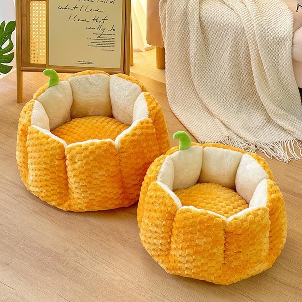 Pumpkin Cat Bed Plush Velvet Pet Cave Warm Washable Non Slip Bed