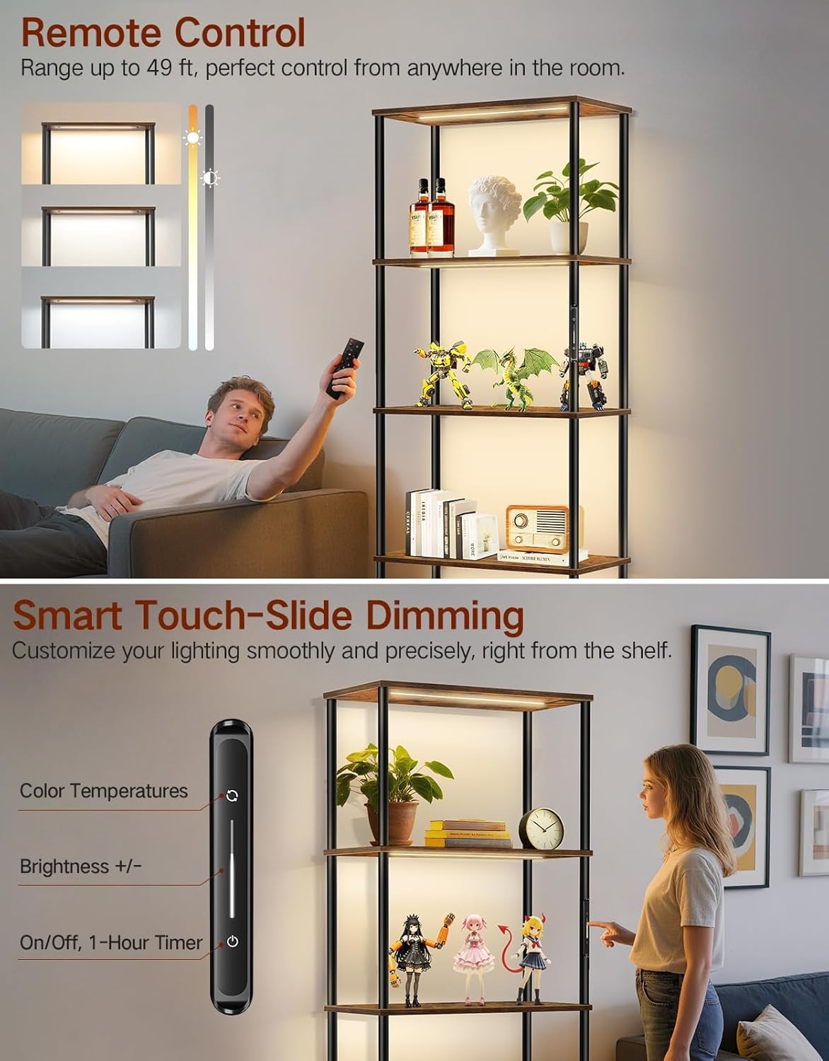 5 Tier LED Bookshelf Industrial Display Cabinet with Remote Control Storage Unit