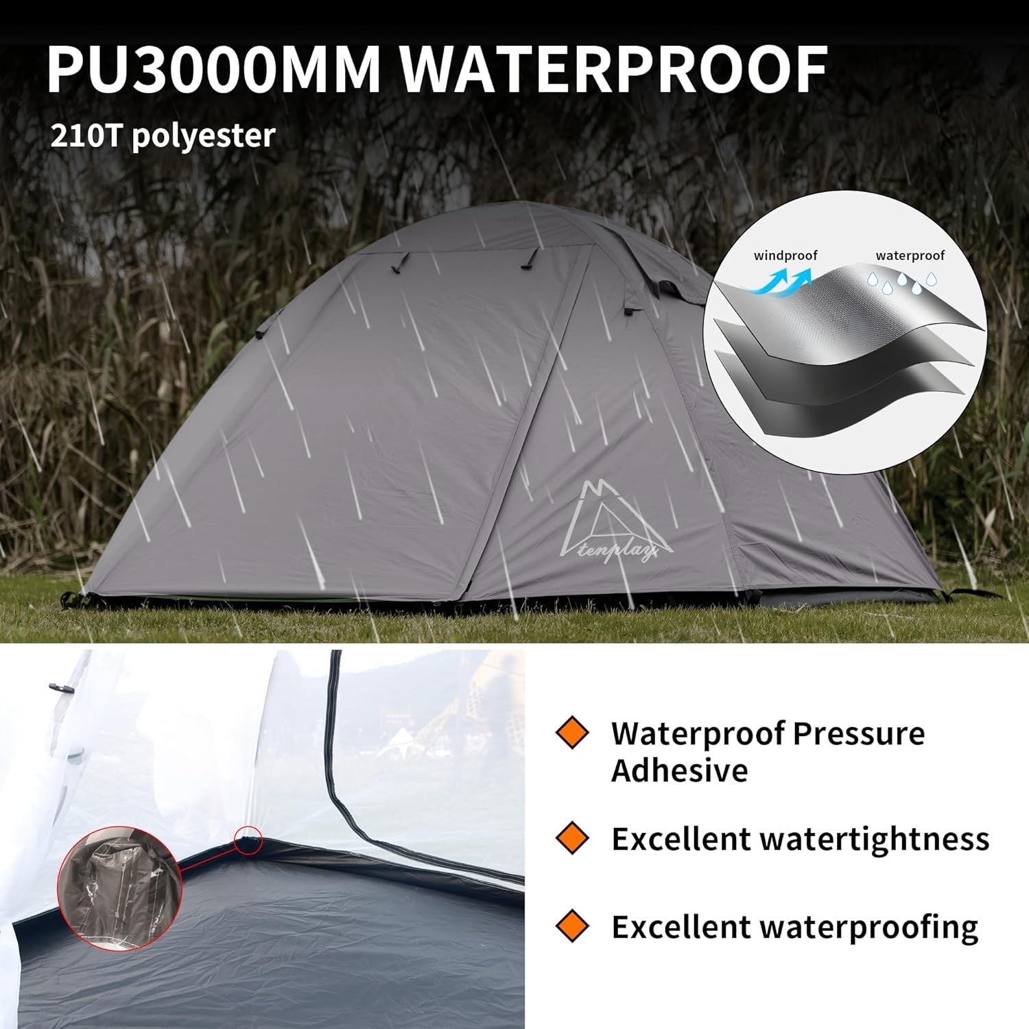2 Man Camping Tent PU3000mm Waterproof Lightweight