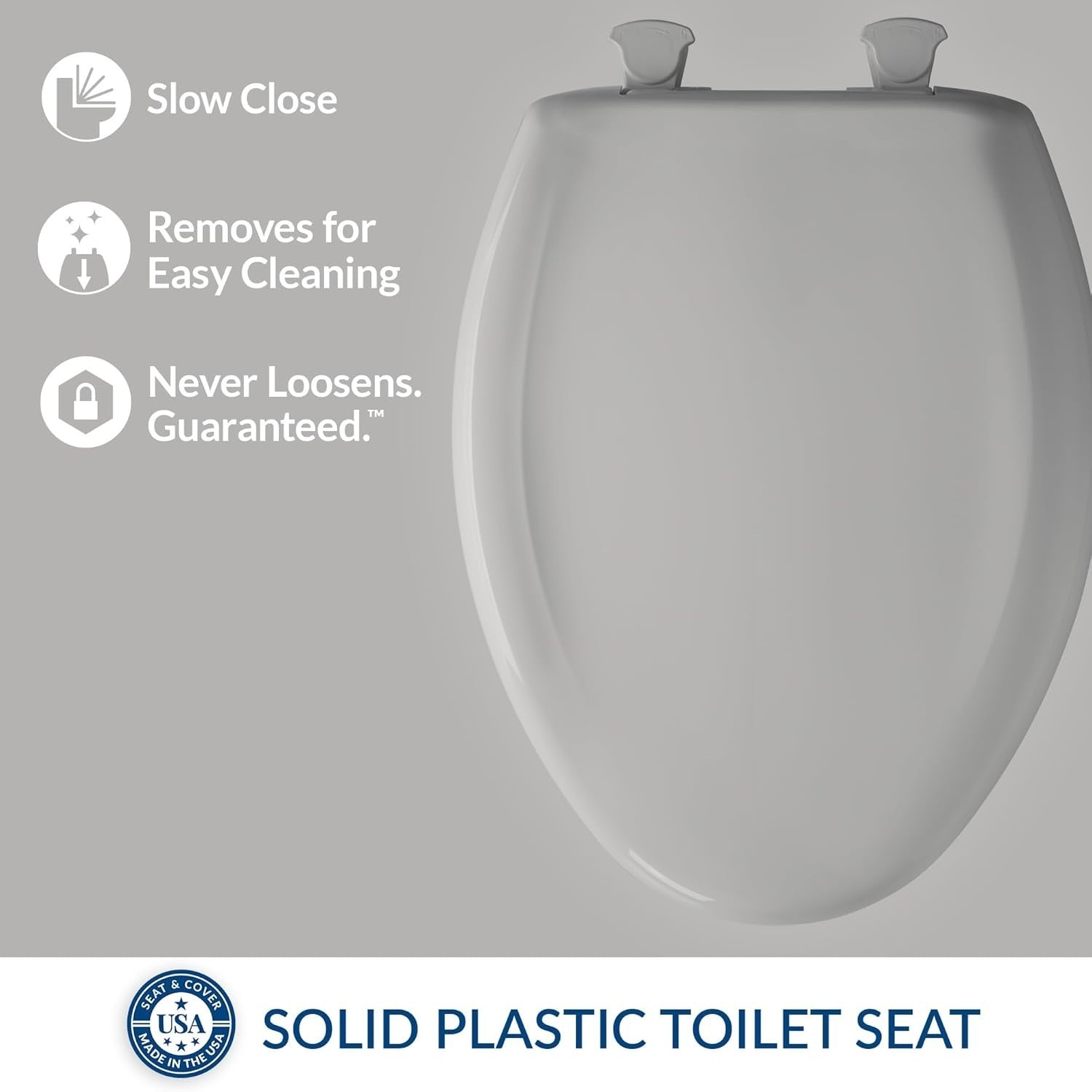 Venetian Elongated Toilet Seat Soft Close Easy Clean Resilient Plastic
