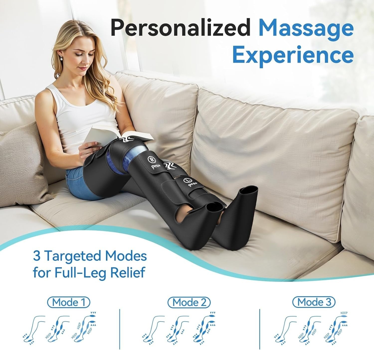 Air Compression Leg Massager with Heat for Pain Relief, Swollen Legs & Circulati
