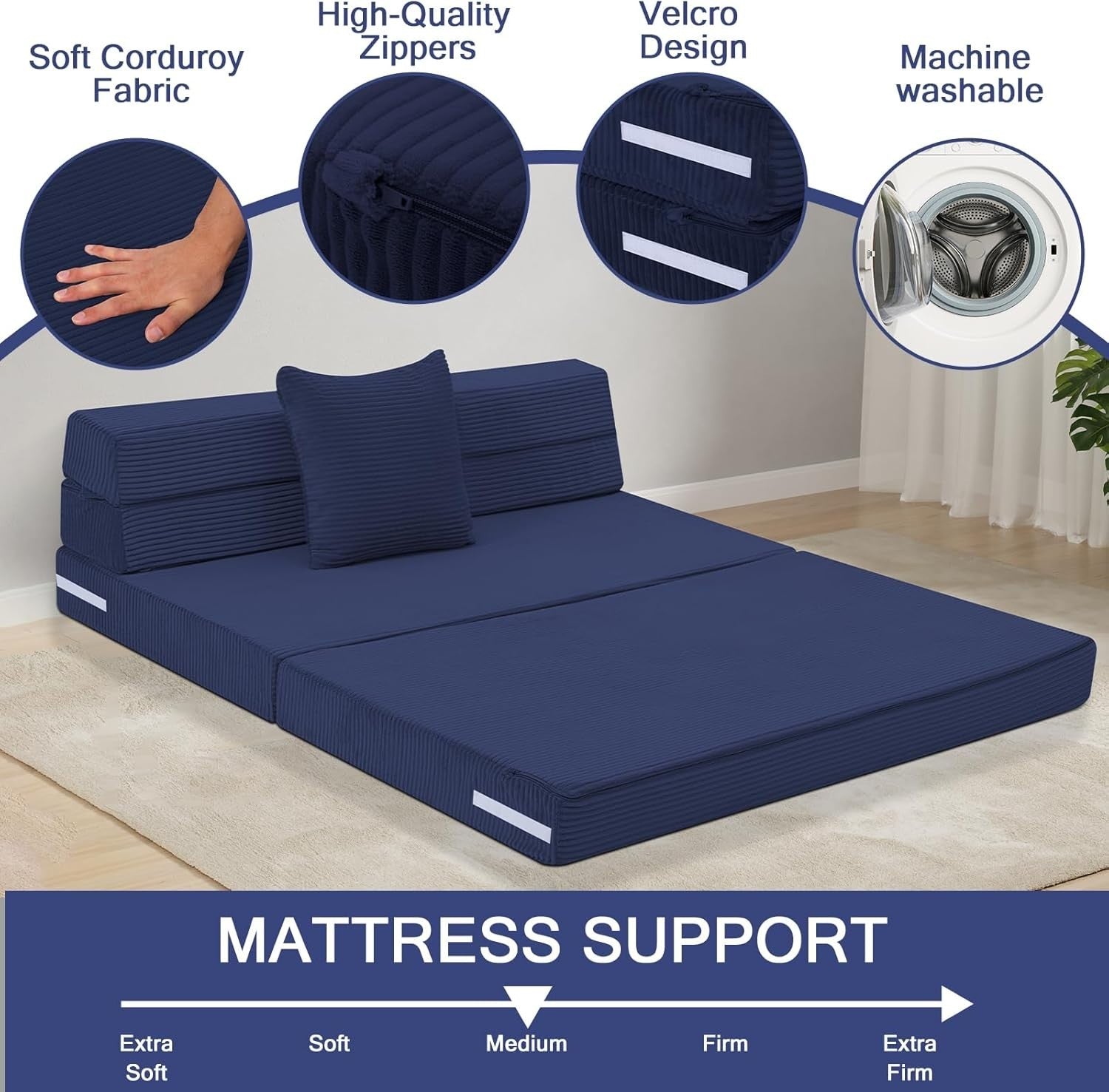 Fold Out Sofa Bed Double High Density Foam Guest Futon Mattress Chair