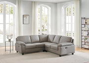 Grey Genuine Leather L-Shape Corner Sofa with USB Ports Boston 5 Seater