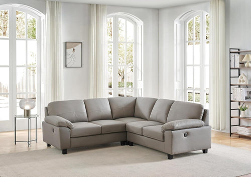 Grey Genuine Leather L-Shape Corner Sofa with USB Ports Boston 5 Seater