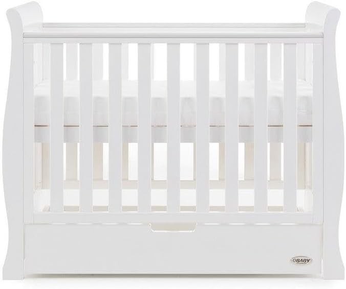 Space Saver Sleigh Cot Bed with Drawer Adjustable Height Baby Crib 114x55cm