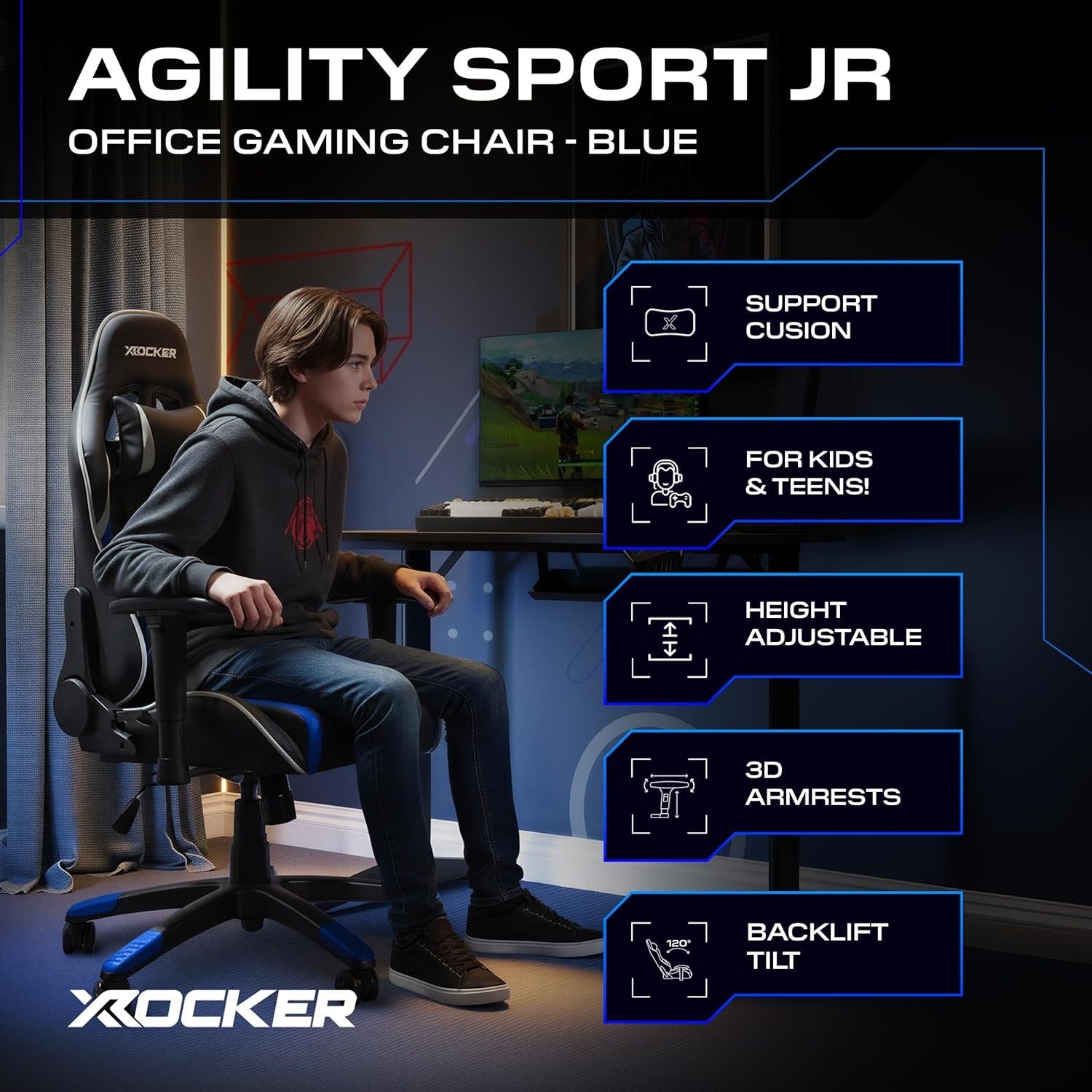 Kids Gaming Chair High Back eSports Faux Leather Blue/Black