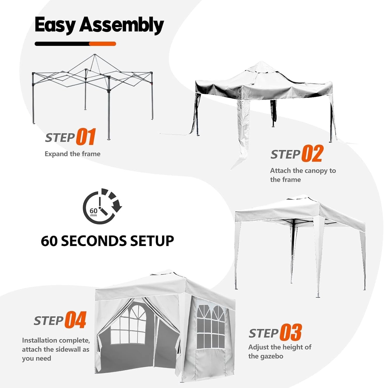 3x3M White Pop Up Gazebo With Removable Sides Waterproof Outdoor Tent