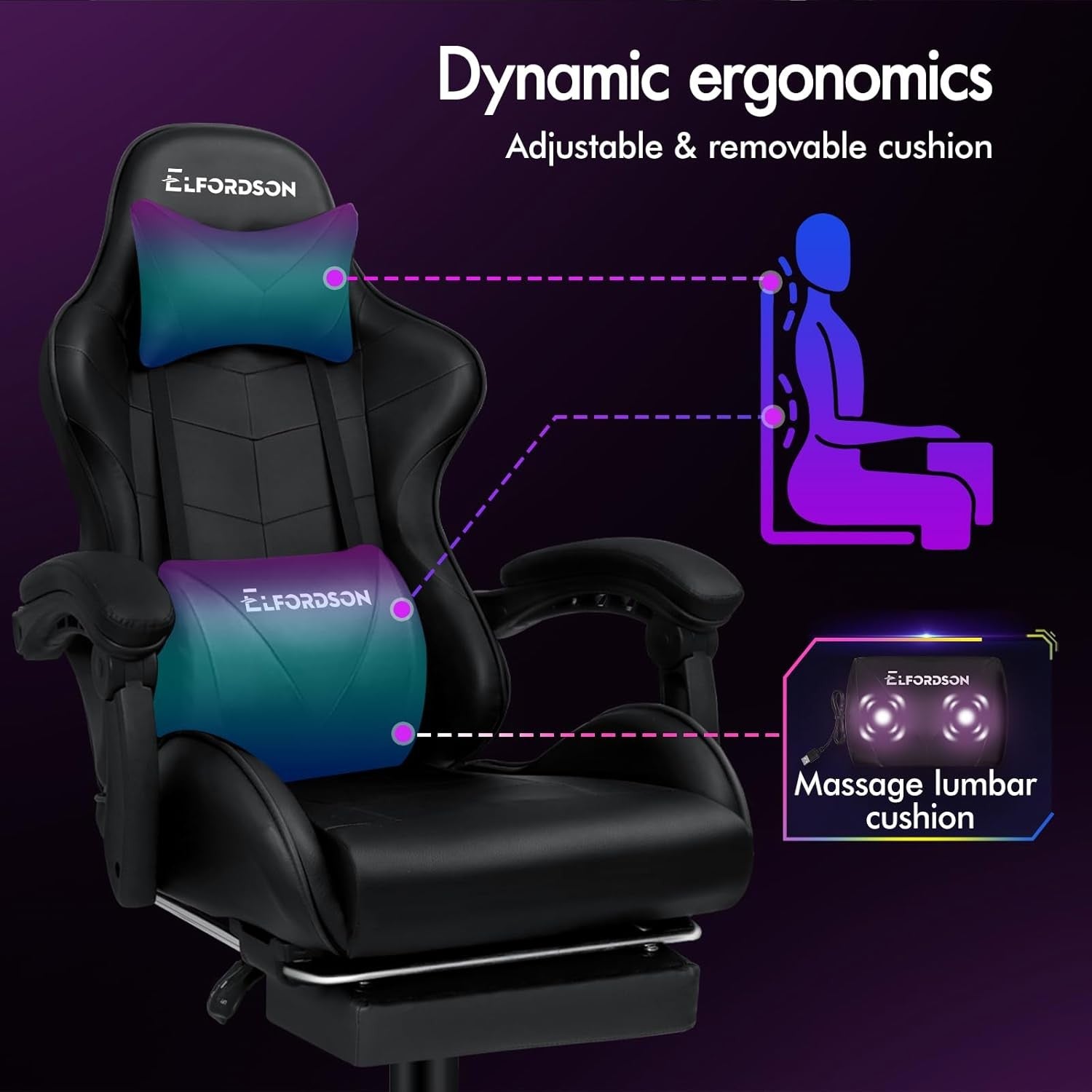 Massage Gaming Chair Recliner w/ Footrest 150° Swivel PU