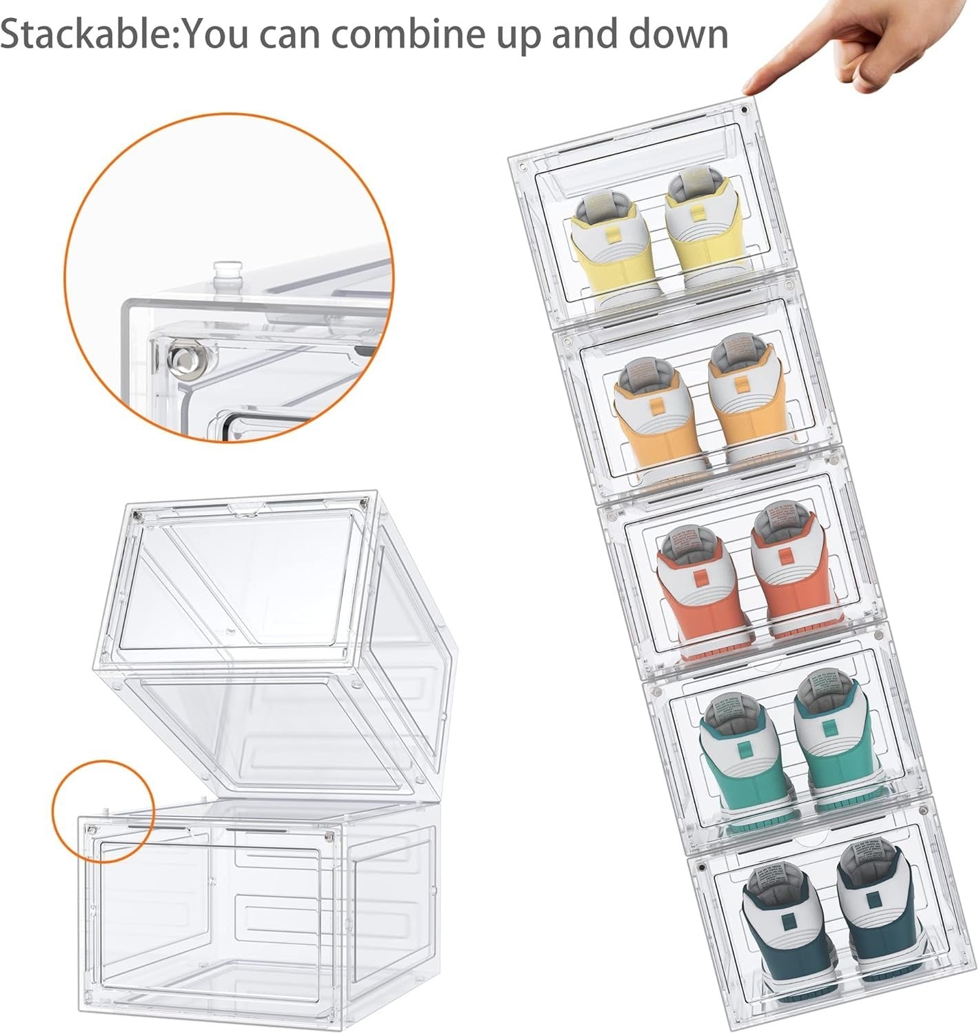Clear Stackable Shoe Storage Boxes 12 Pack – Fits UK 12.5, Ventilated & Magnetic