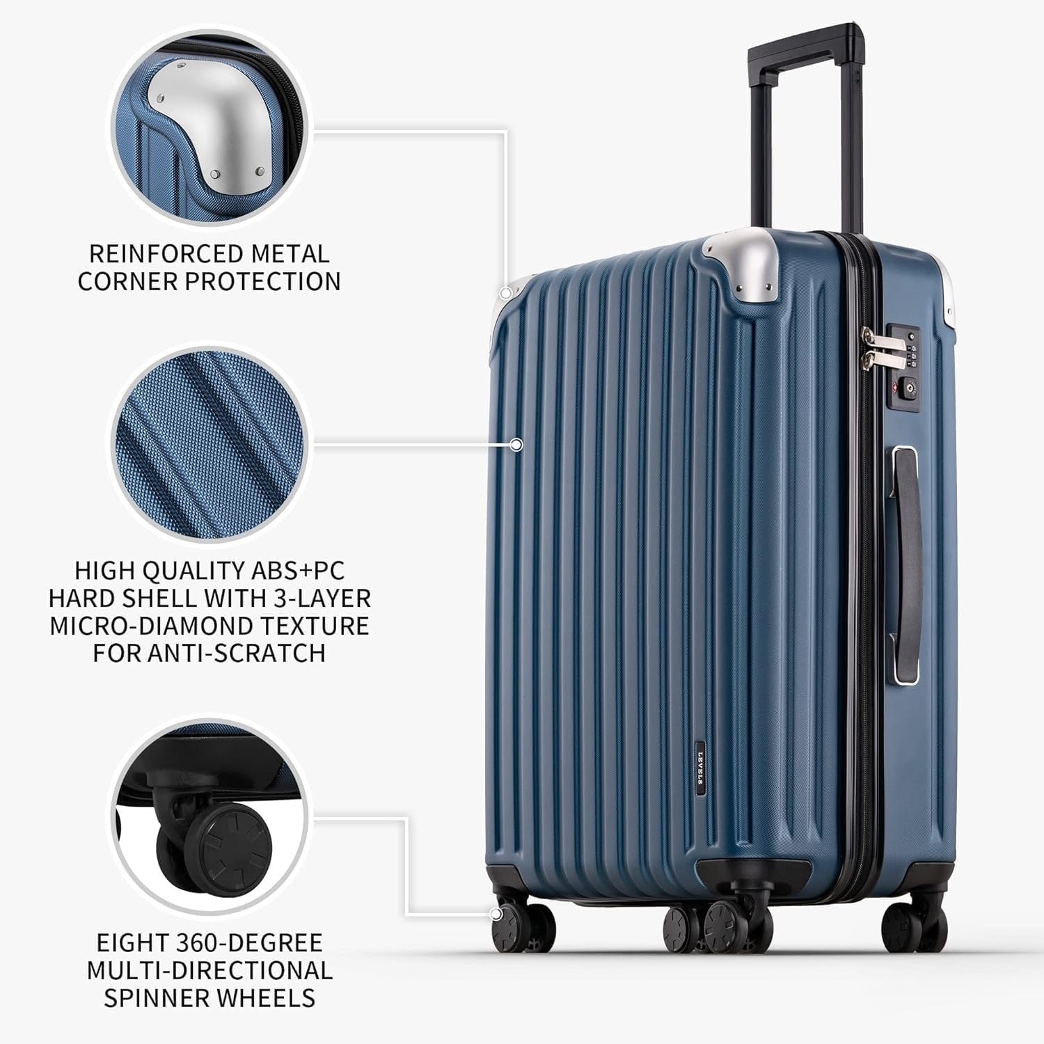 3-Piece Hardshell Luggage Set Carry On Spinner Suitcases TSA Lightweight