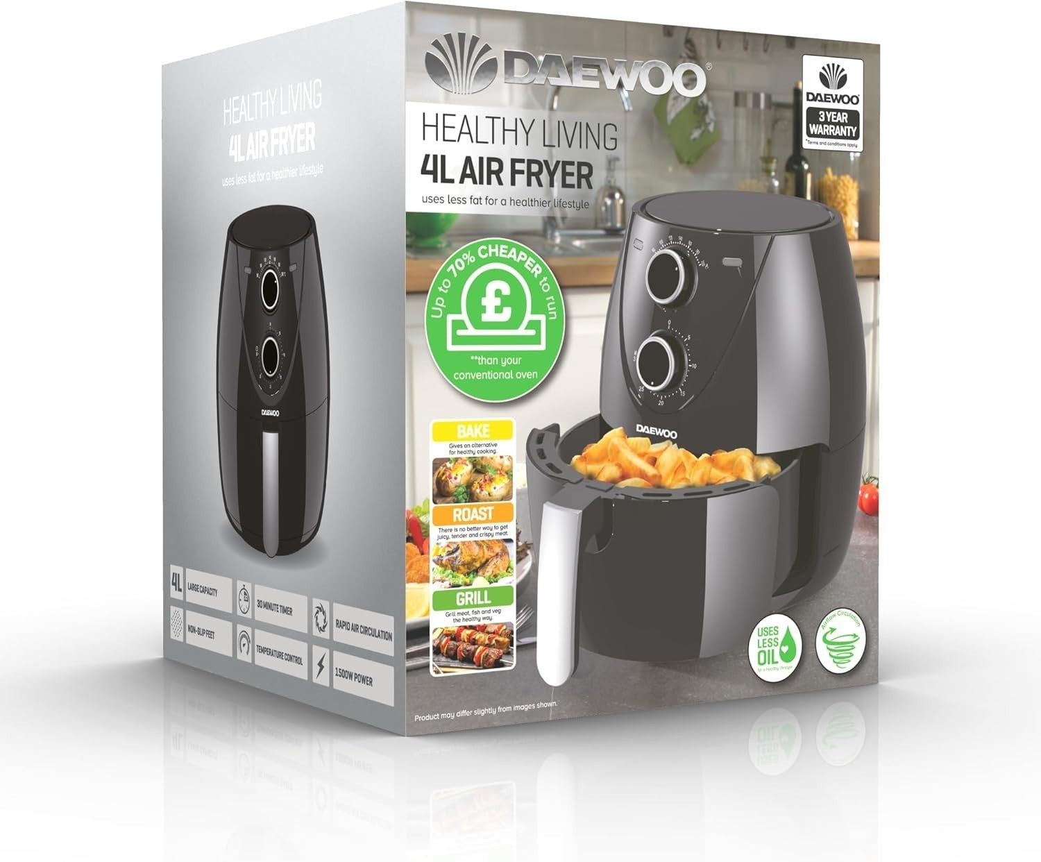 Family Air Fryer 4L | Healthy Oil-Free Cooking 80–200°C Timer Compact Black