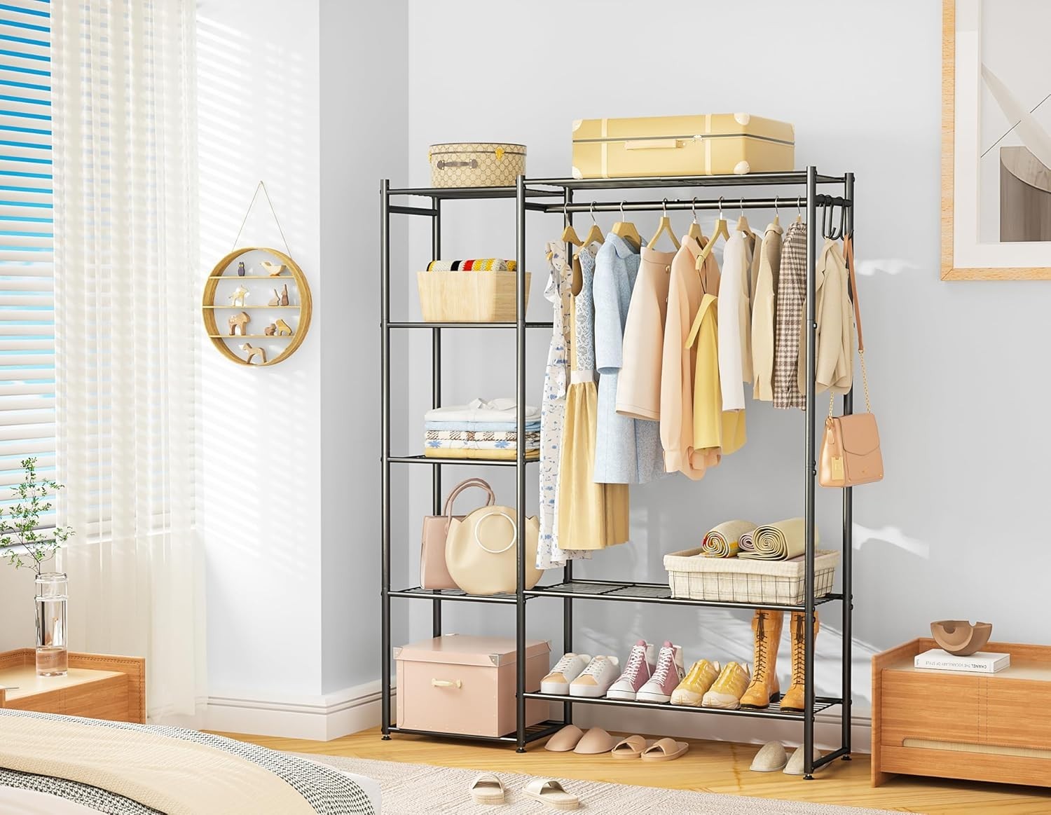 Heavy Duty Clothes Rail with Shelves & Hooks – Black 162cm
