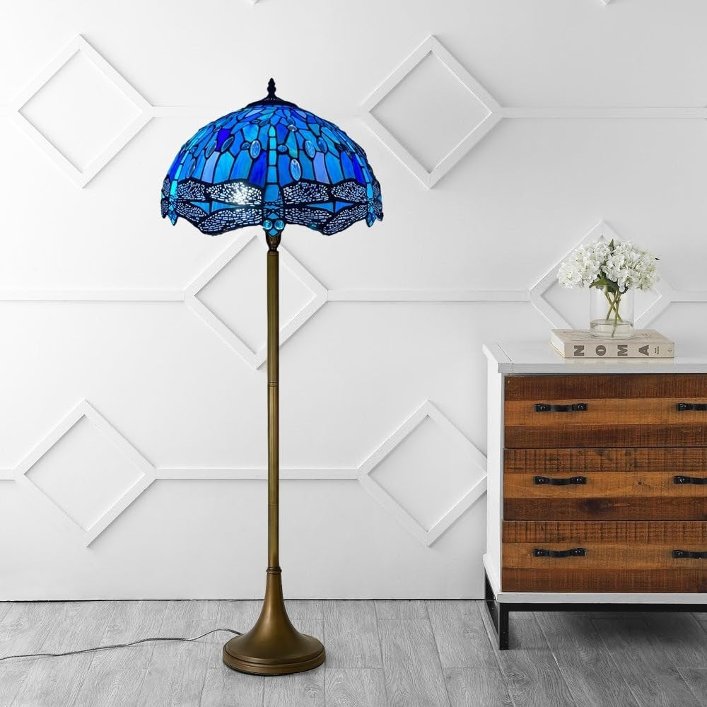 Tiffany Style Floor Lamp Handcrafted Stained Glass 16in Antique Art Light