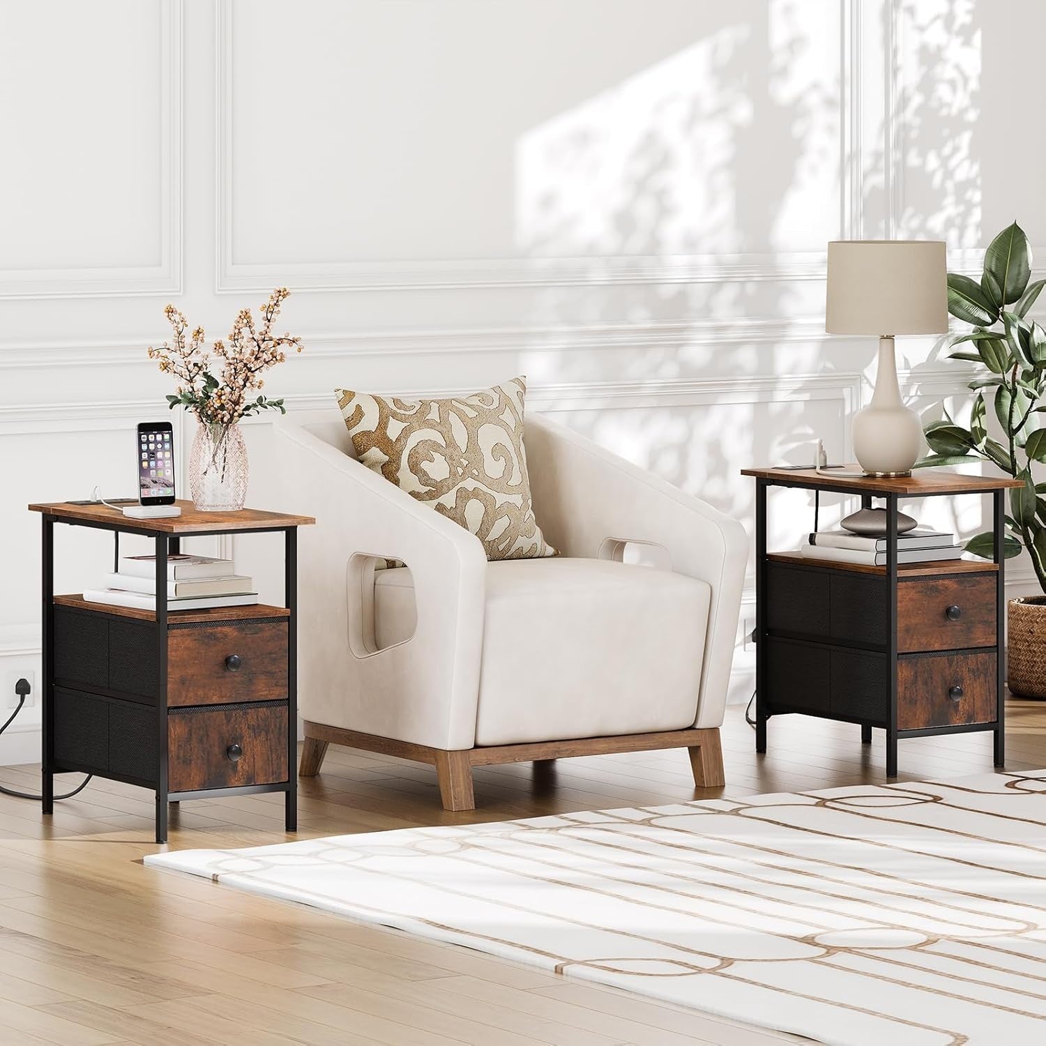 Set of 2 White 3 Drawer Bedside Tables – Modern Wooden Nightstands
