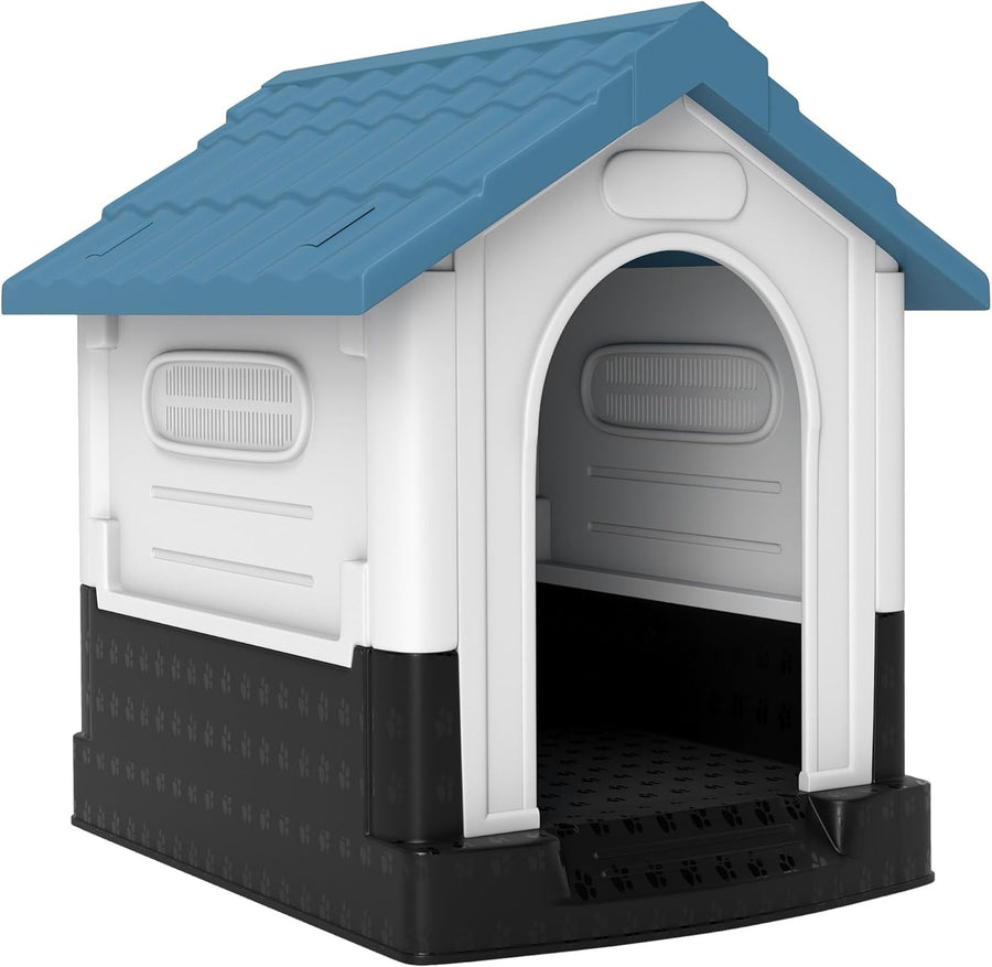 Mini Outdoor Dog House Weatherproof Kennel – Ventilated & Raised Base Blue