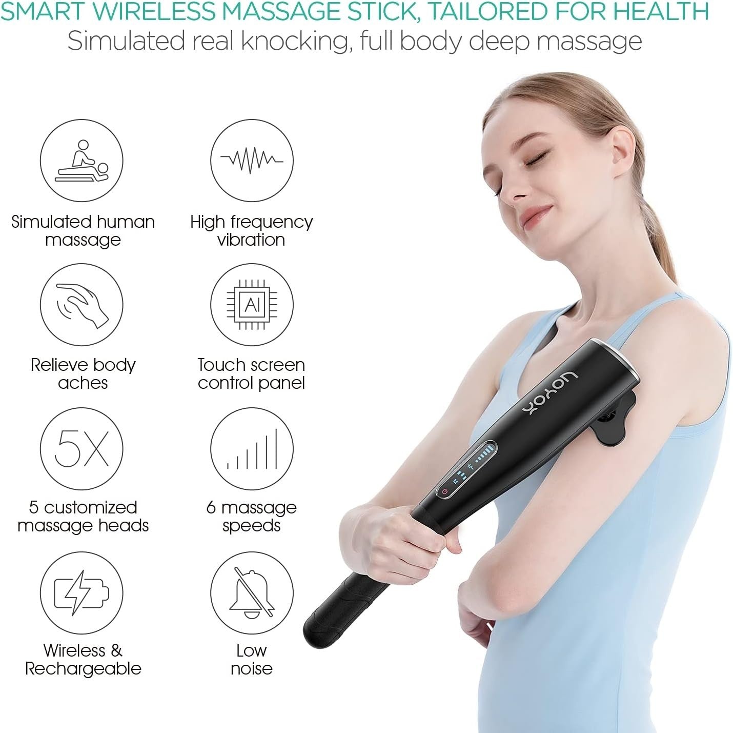 Electric Percussion Massager Long Handle Deep Tissue Neck Back Pain Relief