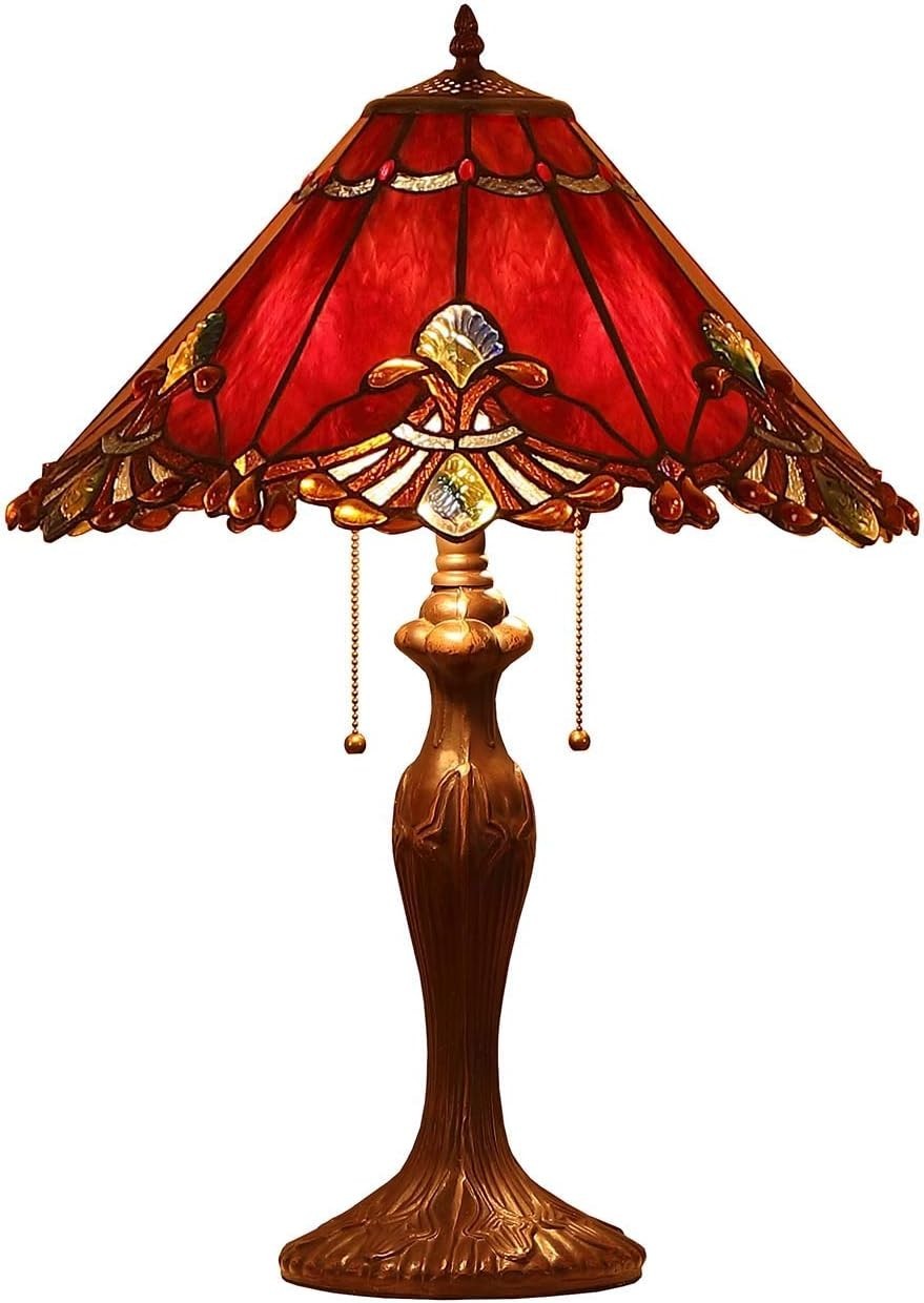 Baroque Red Tiffany Style Table Lamp 26" Tall, 2 E27 Bulbs, Handmade Shade