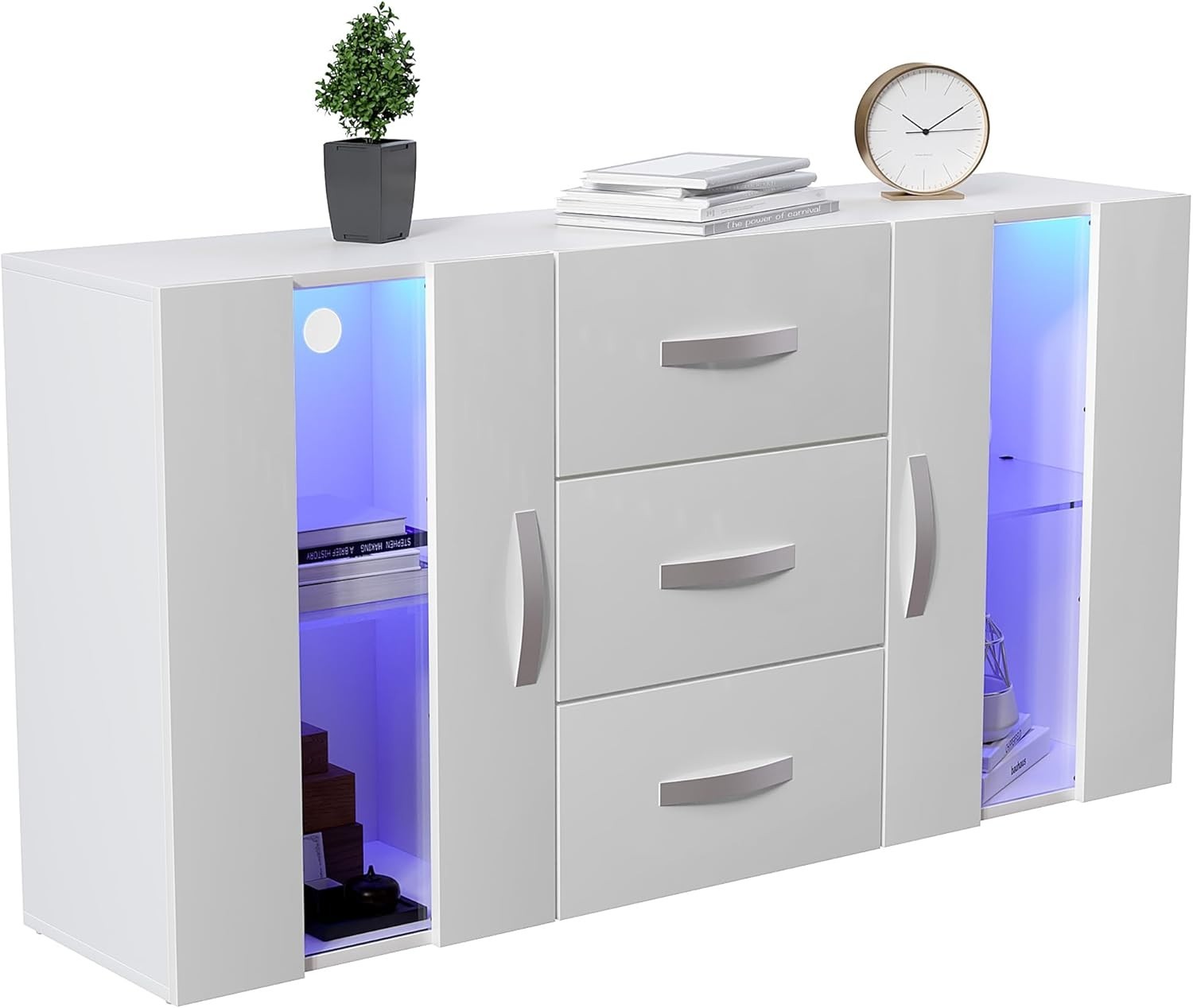 White LED Sideboard Cabinet RGB Lights 2 Door 3 Drawer Storage Unit**