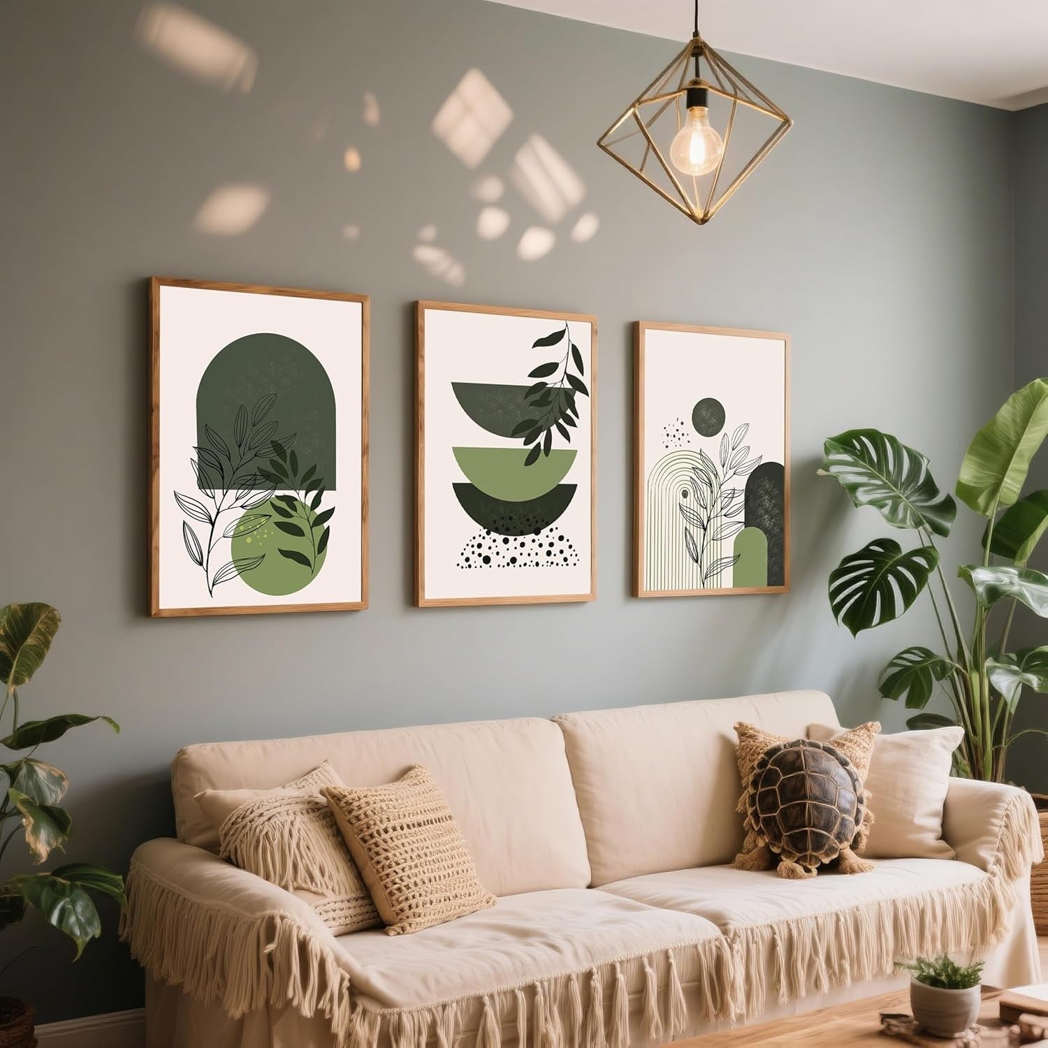 Large Green Abstract Wall Art Set of 3 Boho Prints 50x70cm Modern Decor