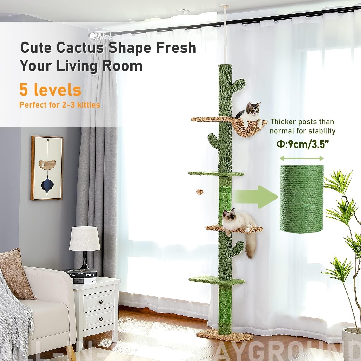 Floor to Ceiling Cat Tree Tower Adjustable 239–275cm Climbing Scratching Post