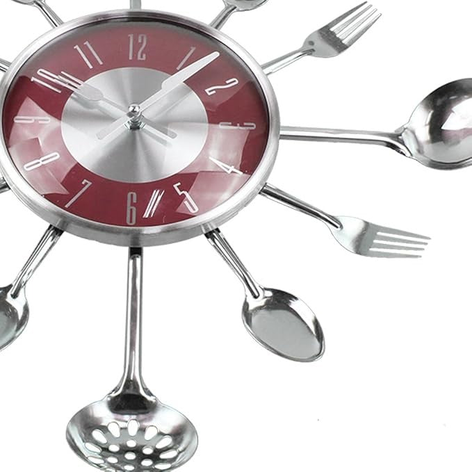 18" Cutlery Wall Clock Modern Kitchen Spoon Fork Silent Large 45cm Red Decor