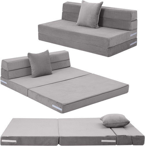 Fold Out Sofa Bed Double Futon Mattress Guest Chair Foam Grey 190x135cm