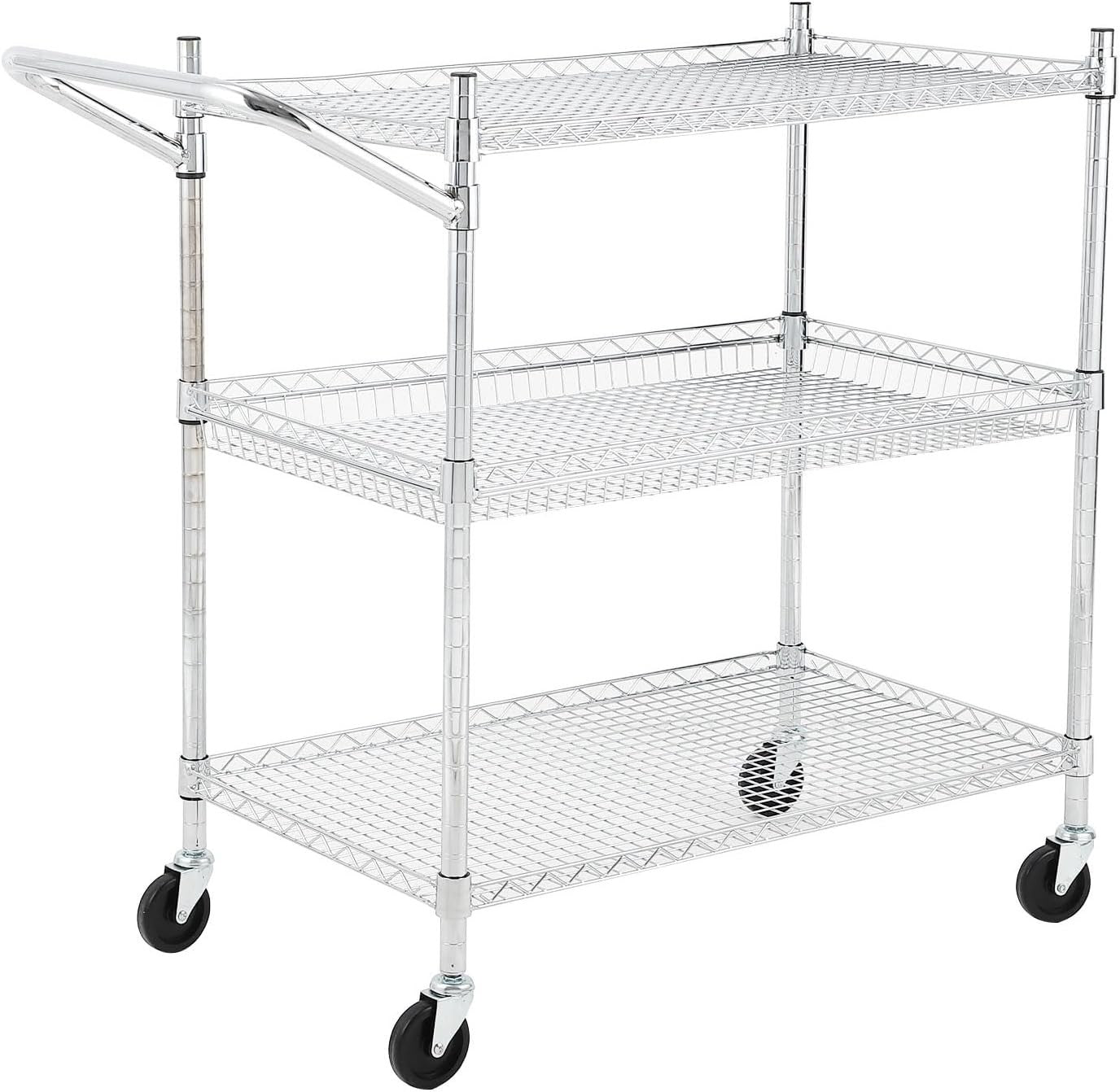 3 Tier Heavy Duty Utility Cart Rolling Metal Storage Trolley Silver